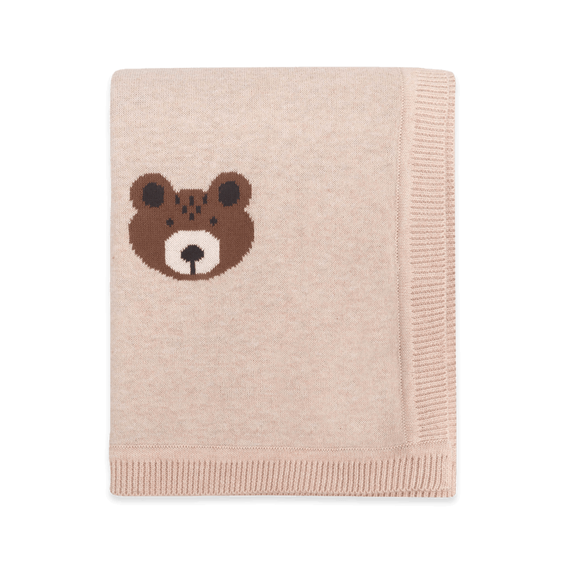 Brown Bear Knit Blanket, Oat Heather