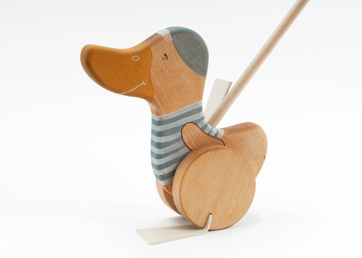 Wooden Blue Duck Push Toy