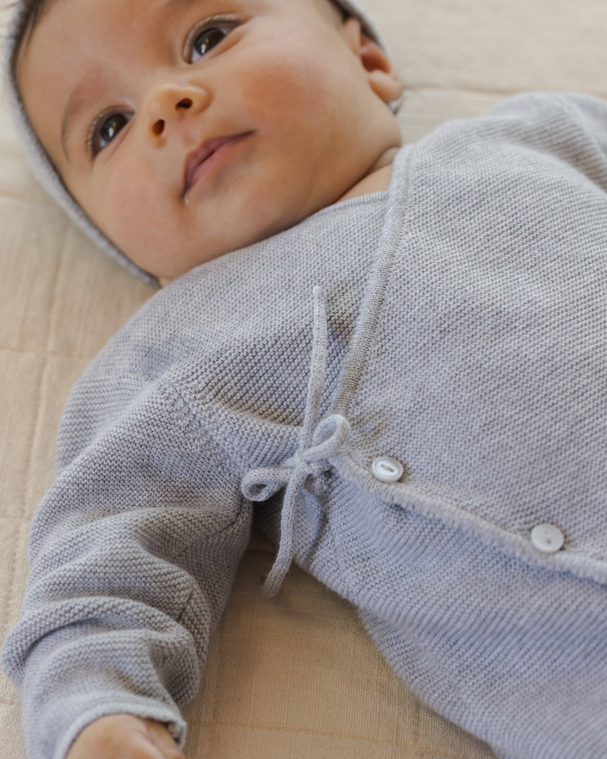 Wrap Knit Footie - Heathered Dusty Blue
