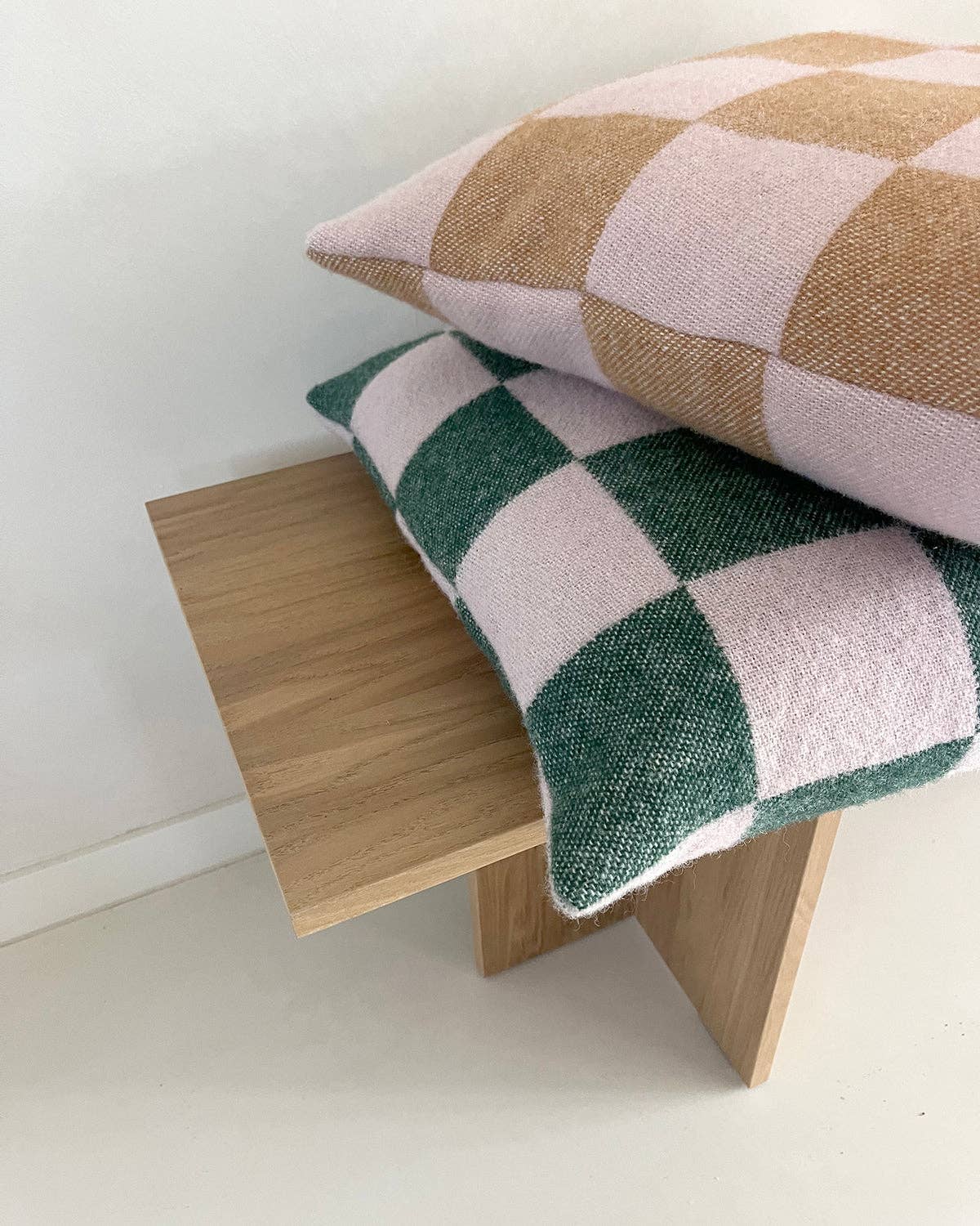 Checkerboard Cushion - Green / Pink