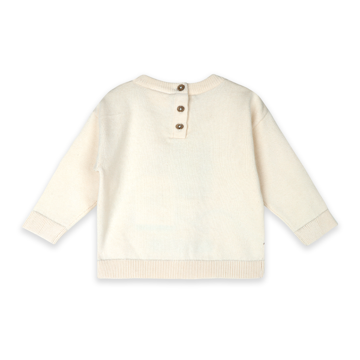 Ski Club embroidered baby knit pullover in ecru
