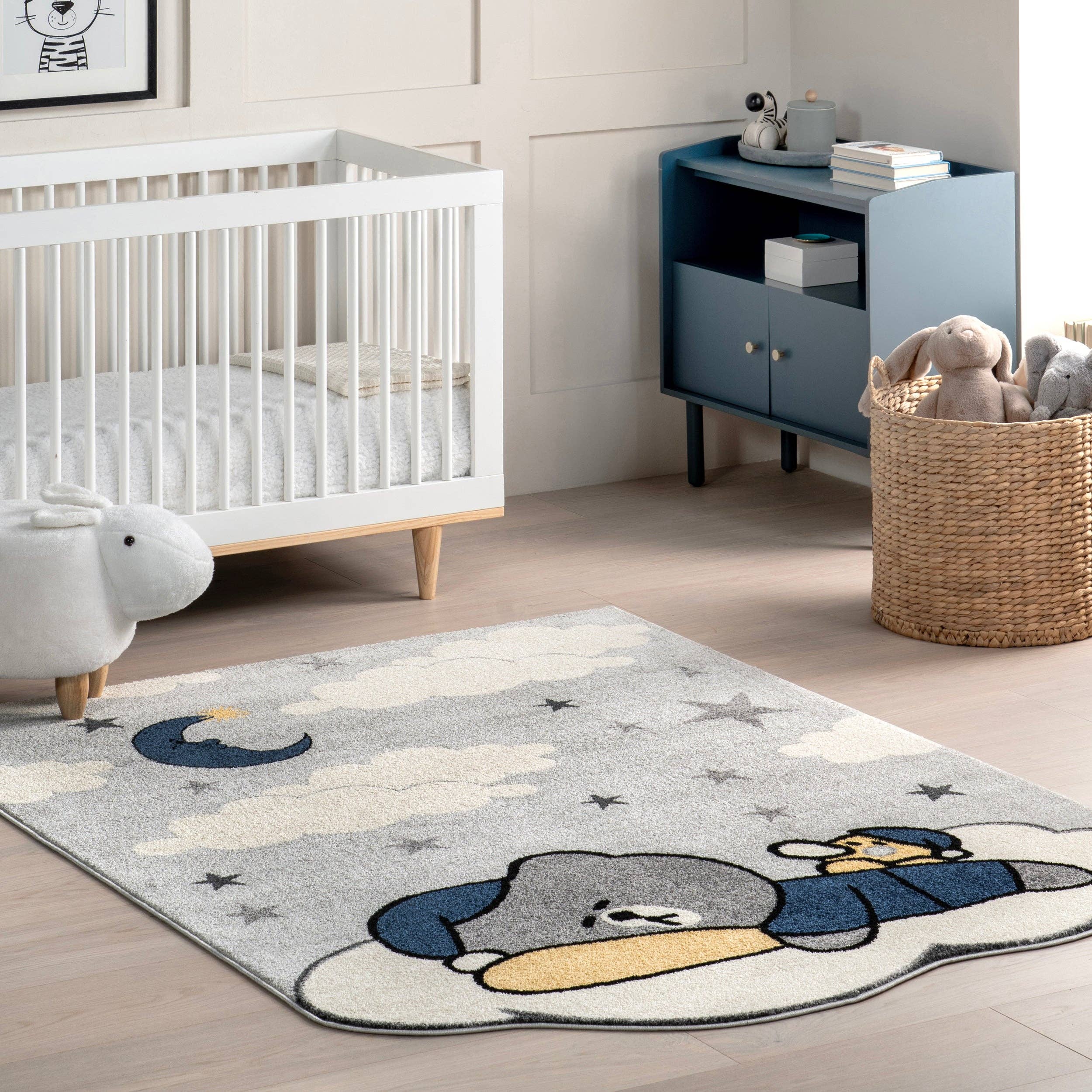 Ryder Sleeping Bear Kids Area Rug: Light Grey -  Rectangle 8' x 10'
