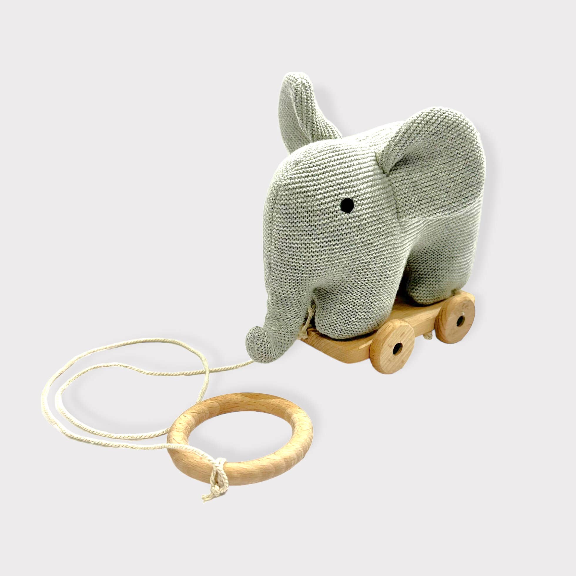 Stuffed Elephant Pull Cart Baby Toy - Organic Knit : Grey Heather