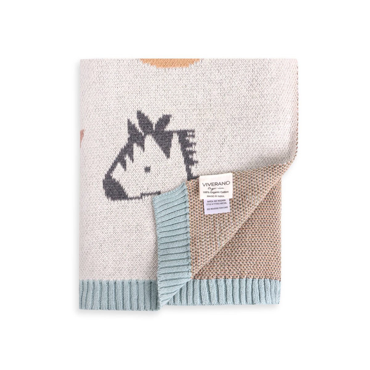 Alphabet Knit Blanket, Natural and Blue