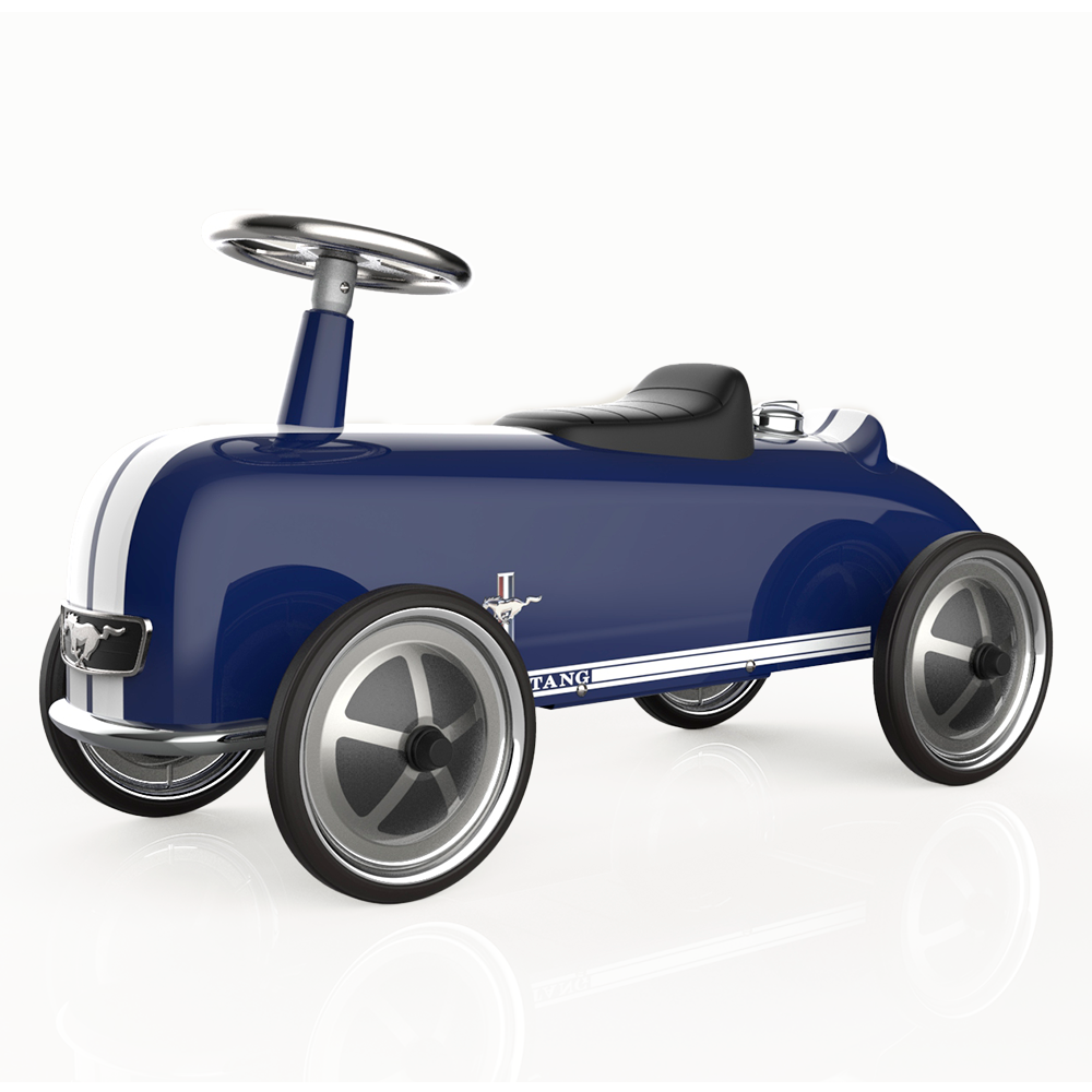 Baghera Ride-On Ford Mustang in blue, front three-quarter view