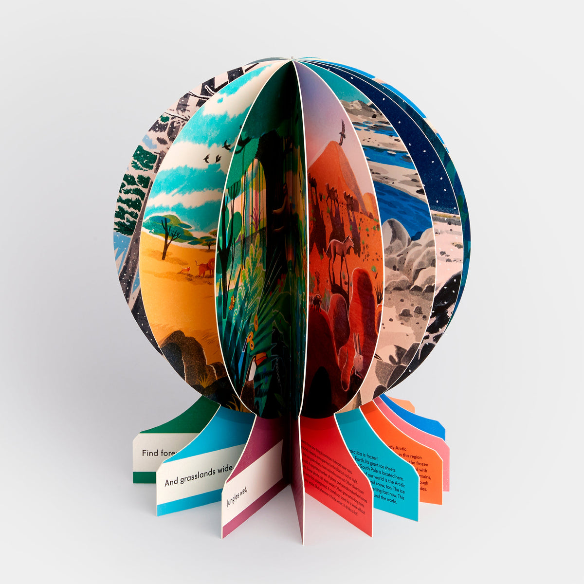 Our World folded open into a freestanding globe