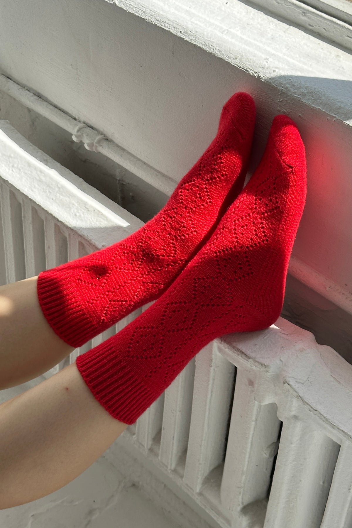 Le Bon Shoppe Cashmere Pointelle Socks in red