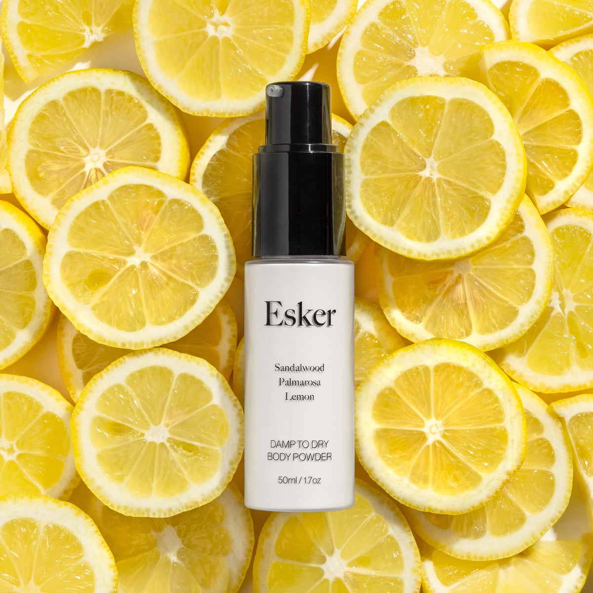Esker Damp to Dry Body Powder, styled