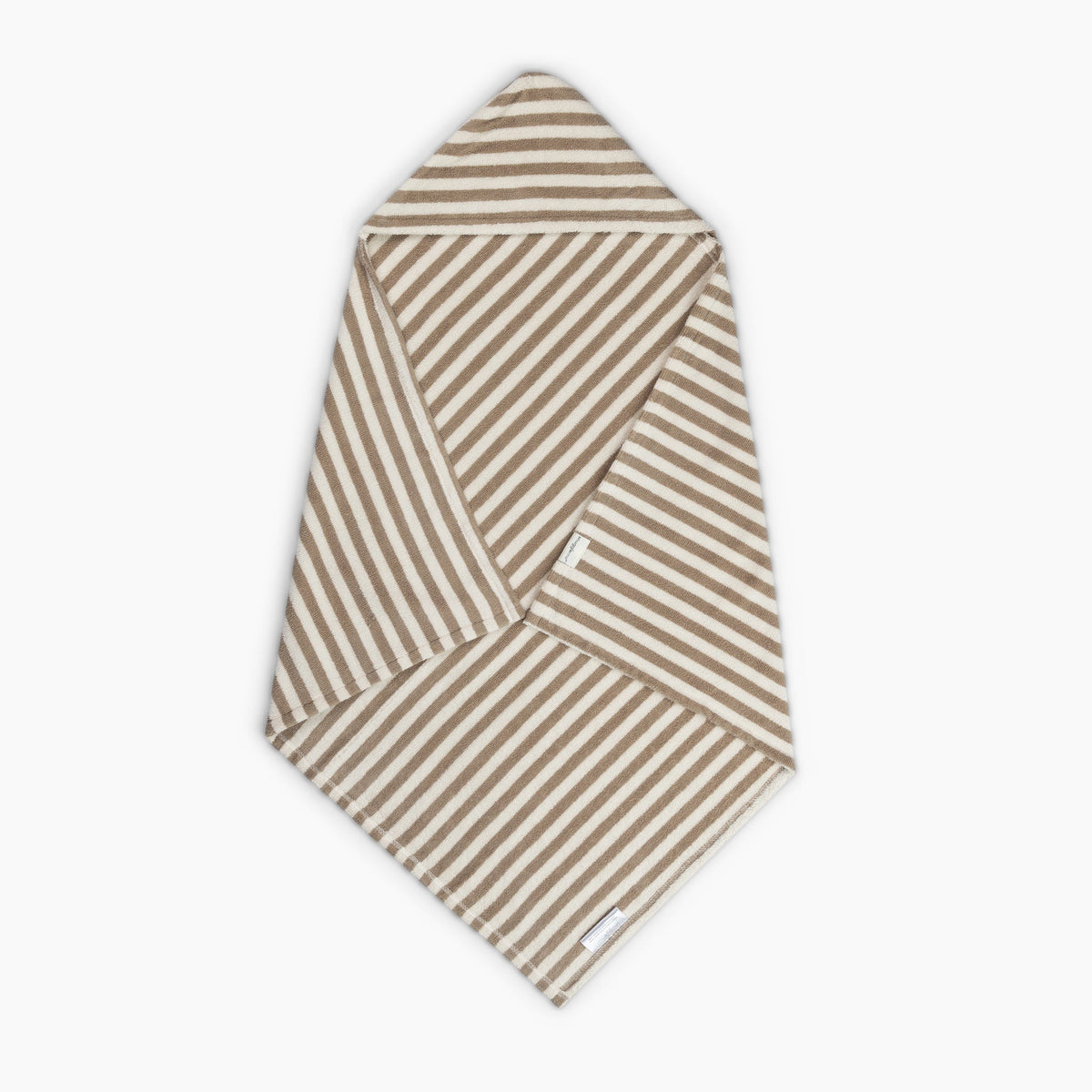 Hooded Towel in Birch, striped organic cotton toweling