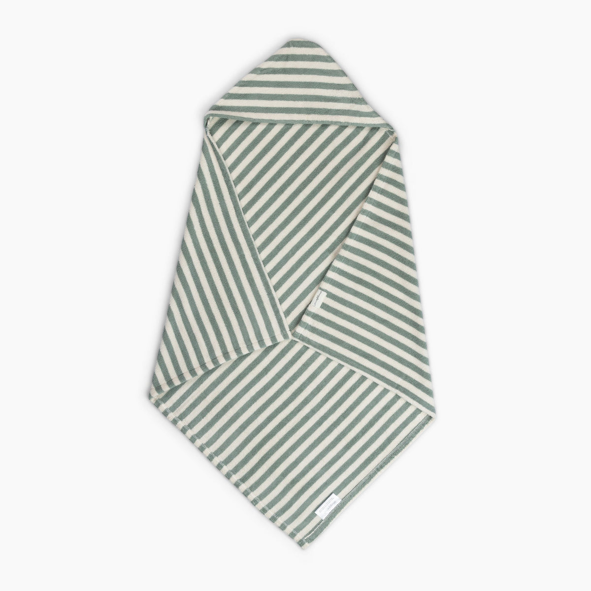 Hooded Towel in Slate, striped organic cotton toweling