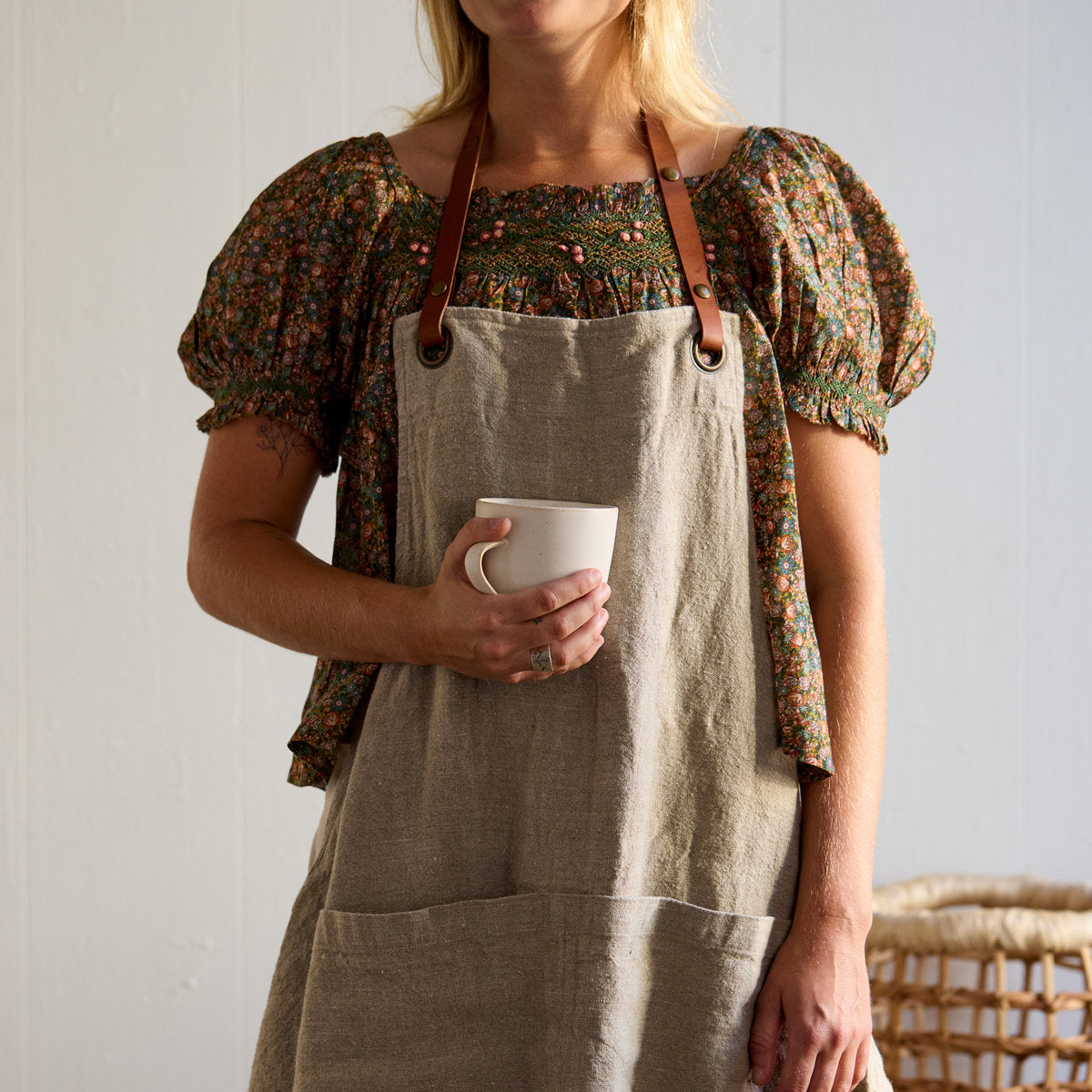 Stonewashed Natural Linen and Leather Apron