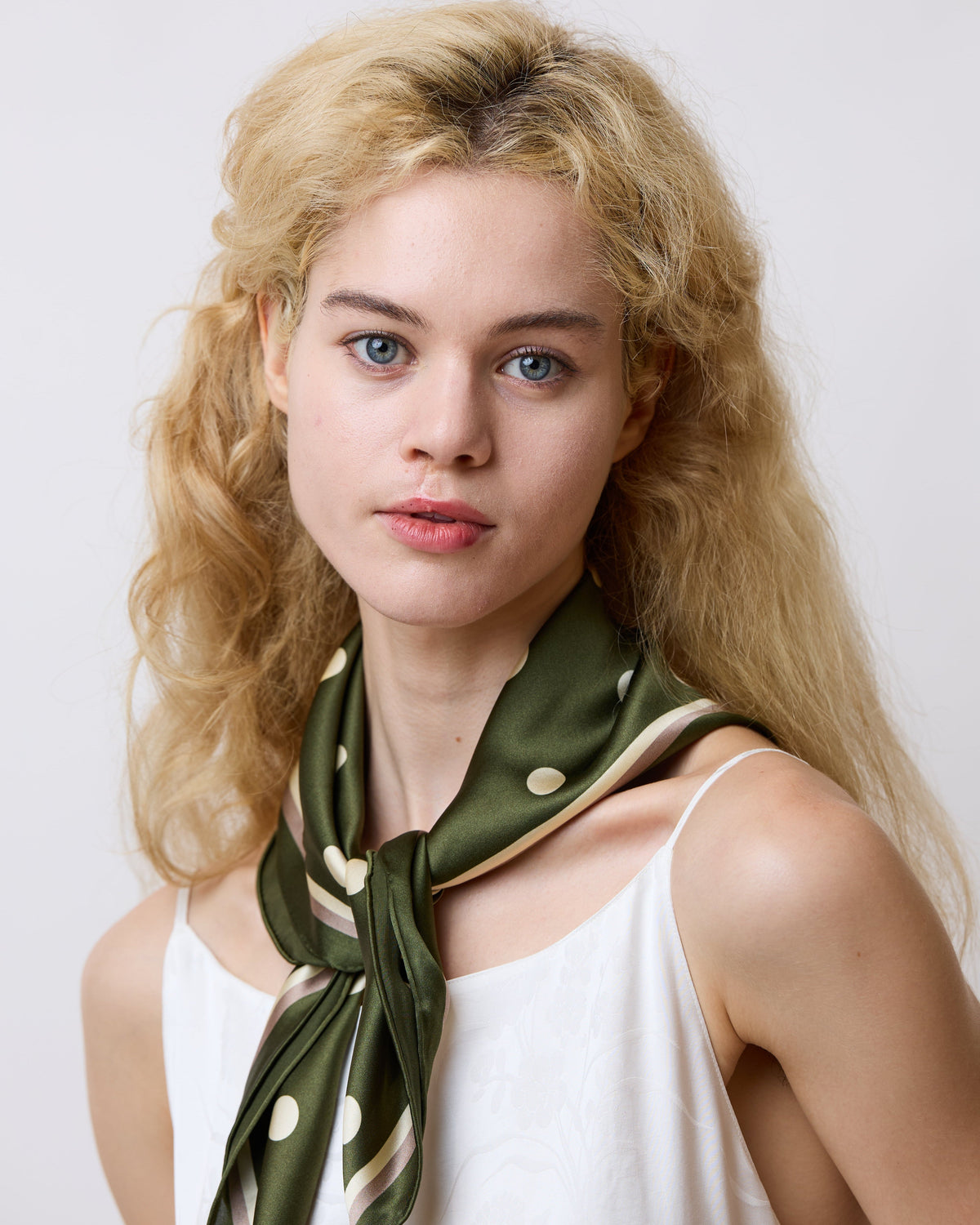 Lost Pattern Retro Polka Silk Bandana Scarf in Matcha