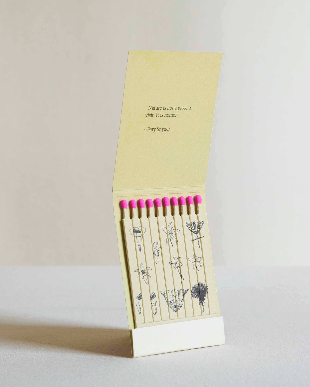 The Quiet Botanist botanical matches, open, with pink-tipped matches