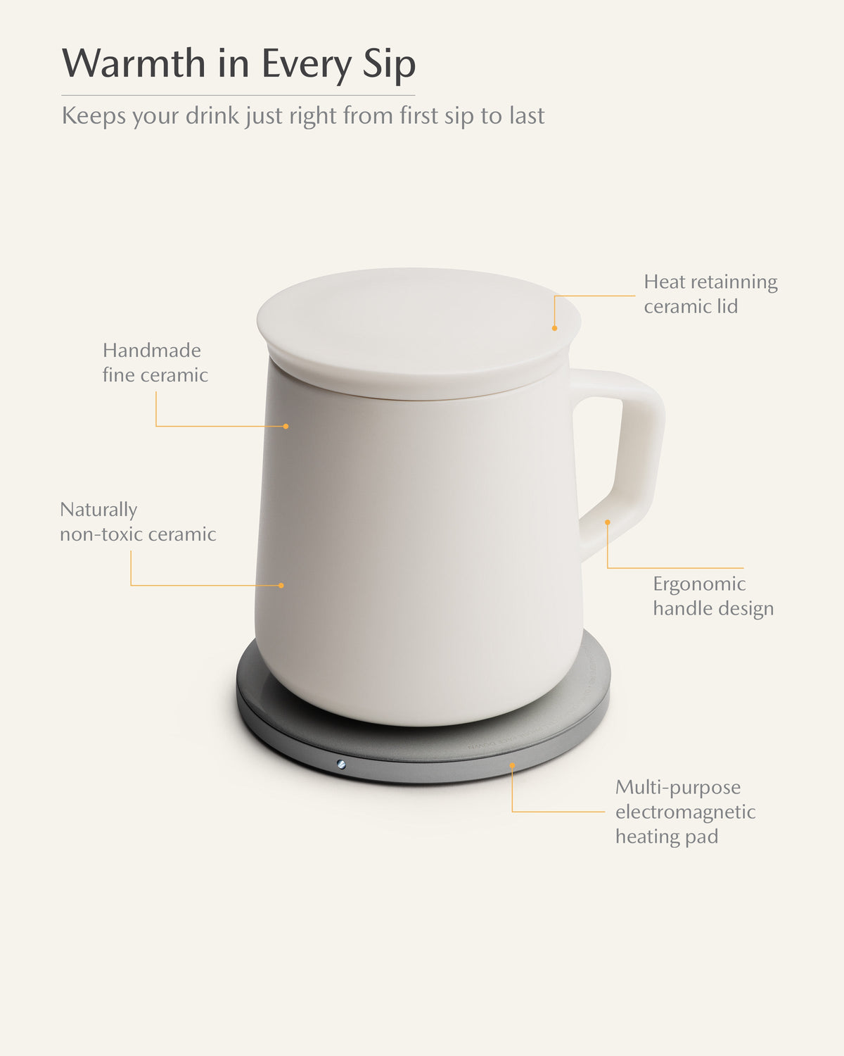 OHOM Neo Self-Heating Mug Set in jasmine white, in use