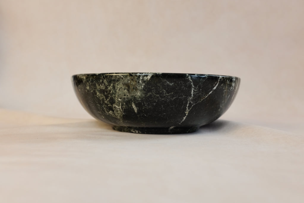 Black zebra marble bowl, side profile