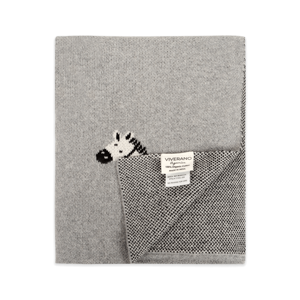 Zebra Knit Blanket in Grey Heather, folded