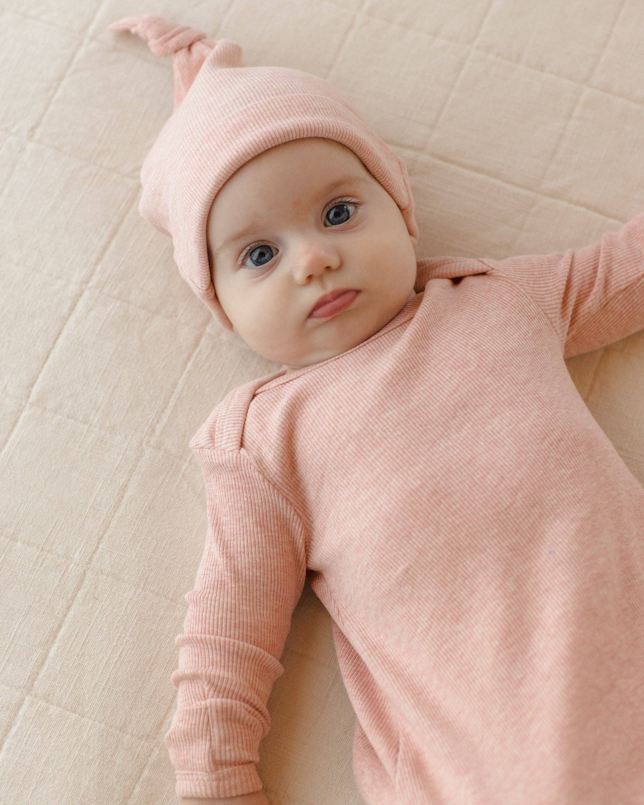 Knotted Baby Gown + Hat Rose: OS