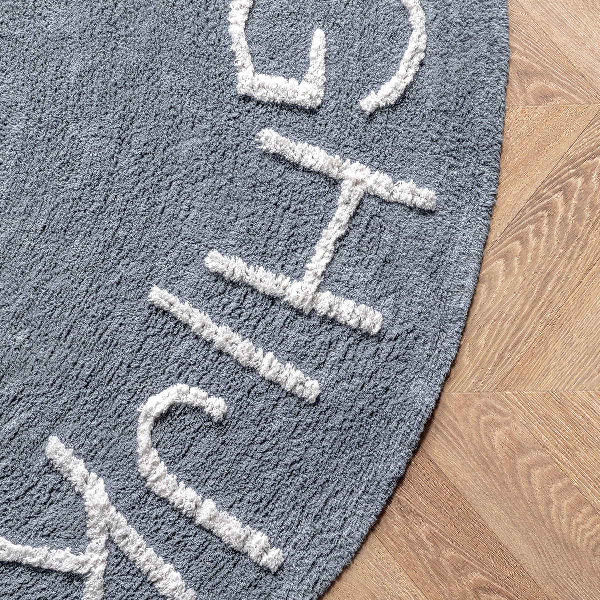 Washable Round Alphabet Rug, Blue, 6 ft