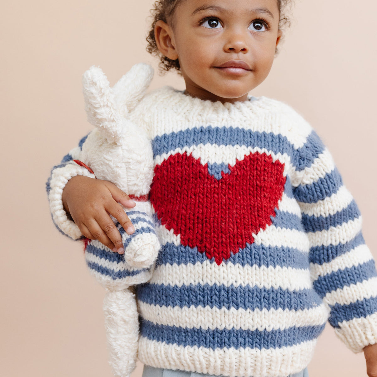 Stripe big heart sweater with plush