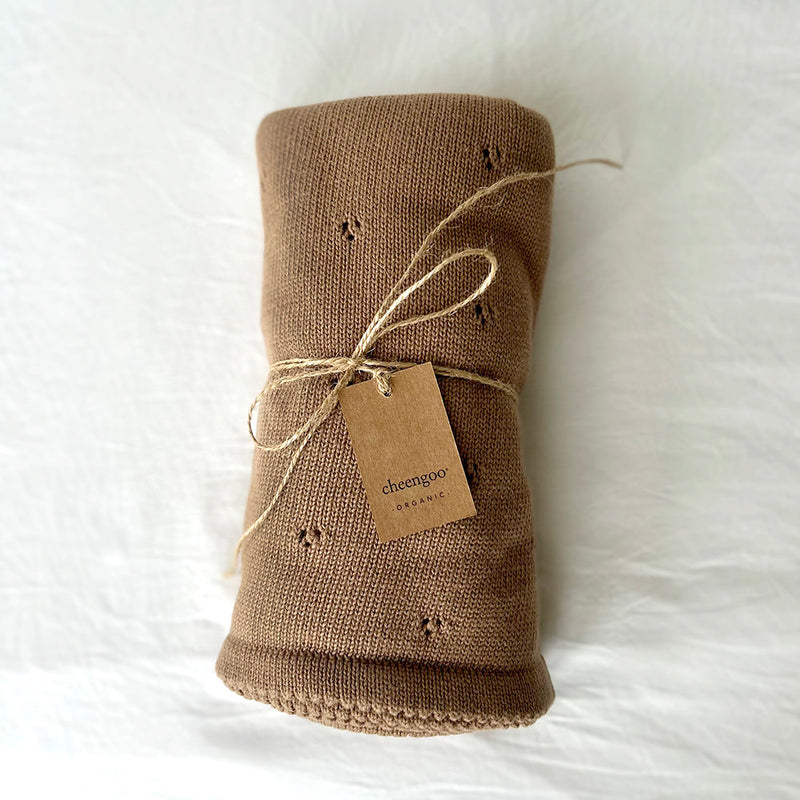 Cloverleaf Eyelet Knit Blanket, Taupe