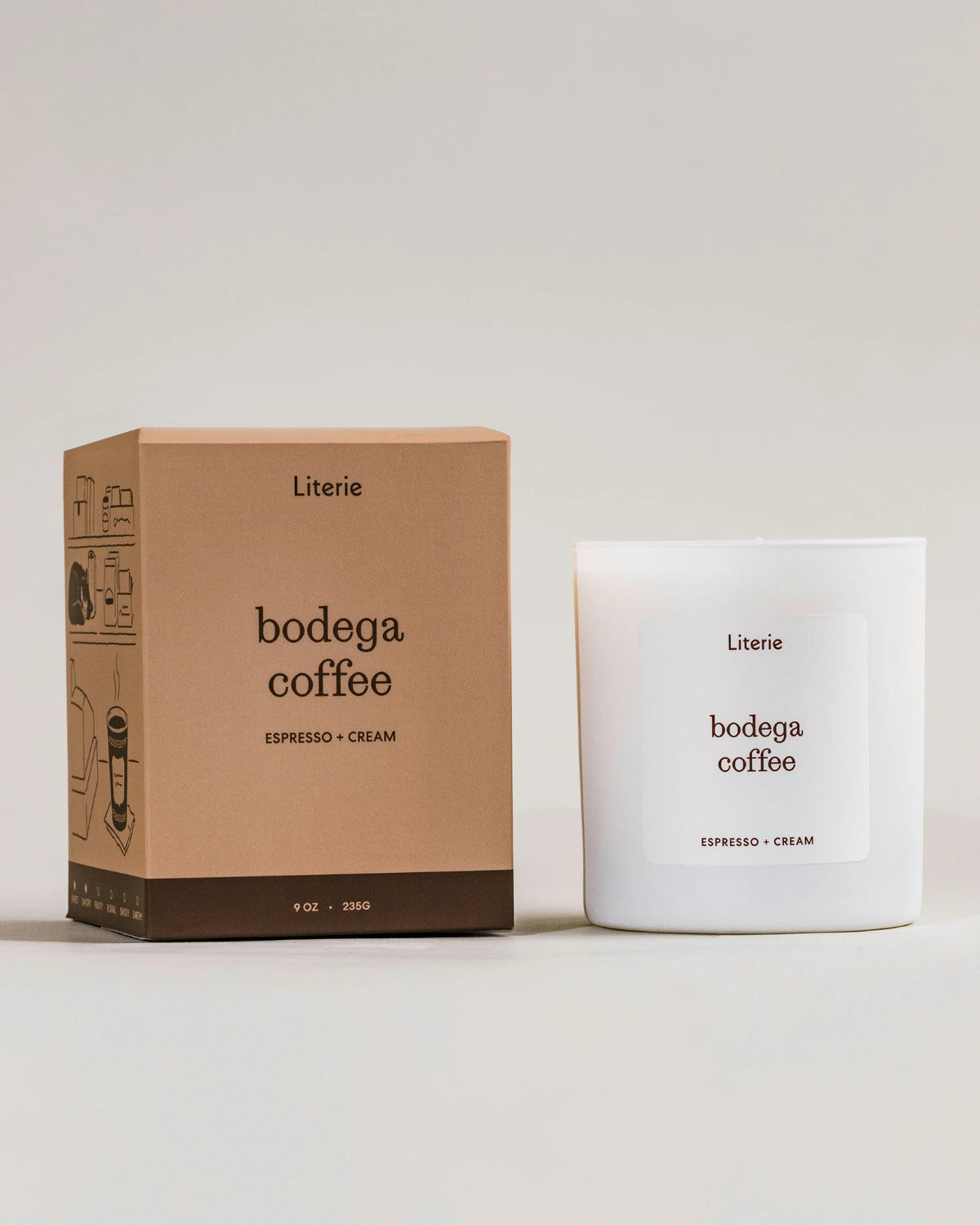 Literie Bodega Coffee candle with its box
