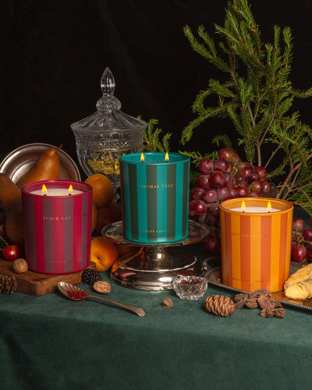 Brooklyn Candle Studio Black Cardamom, Christmas Tree and Gingerbread candles