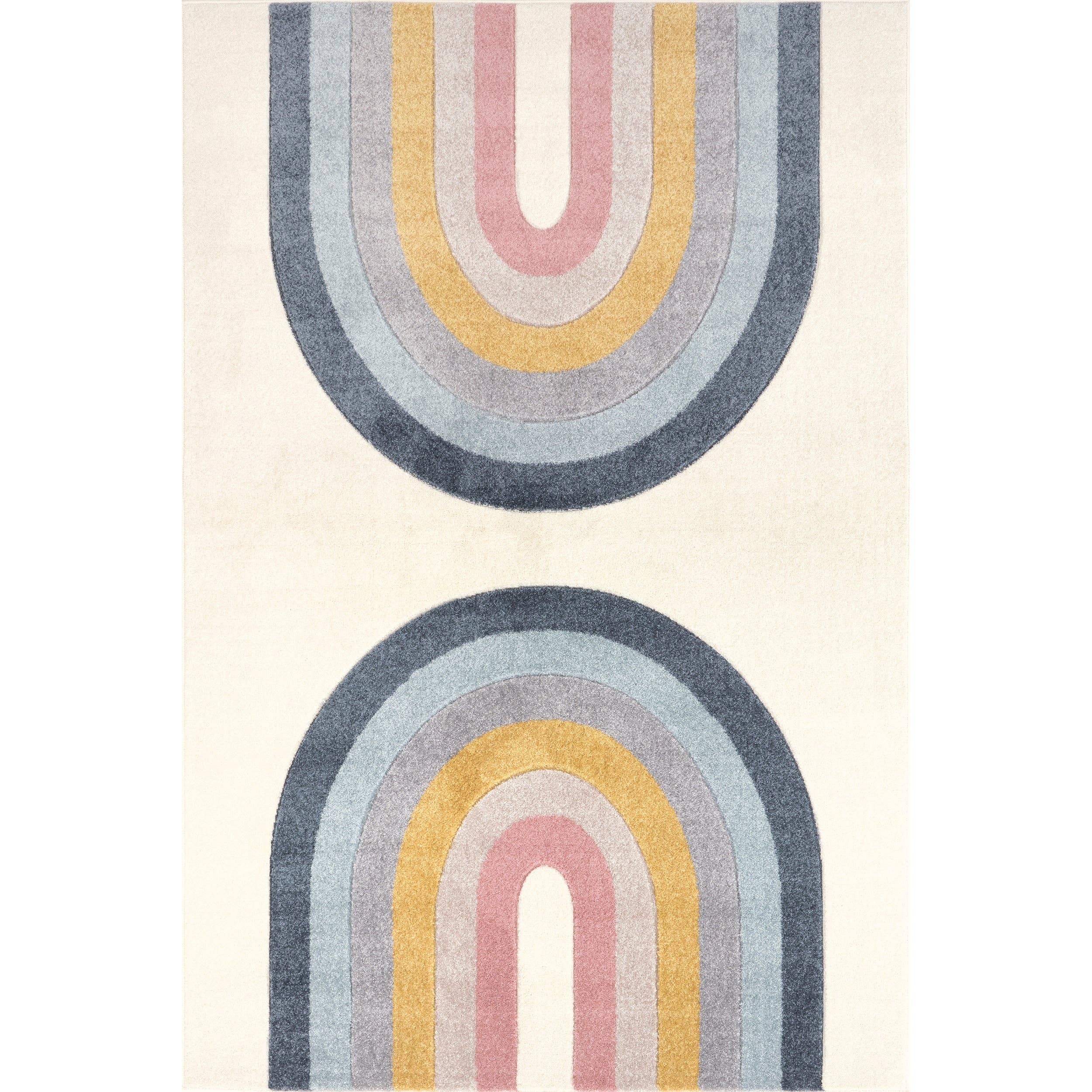 Jerri Double Half Rainbow Kids Area Rug - Rectangle  7' 10" x 10'