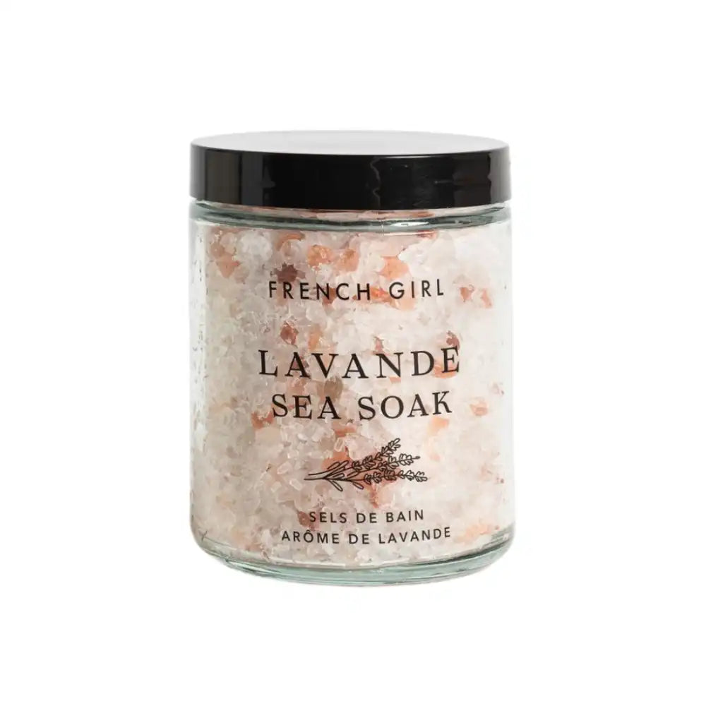 French Girl lavender bath salts in a glass jar