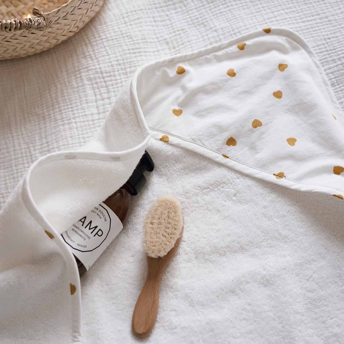 Colette Baby Bath Cape -  Heart Mustard