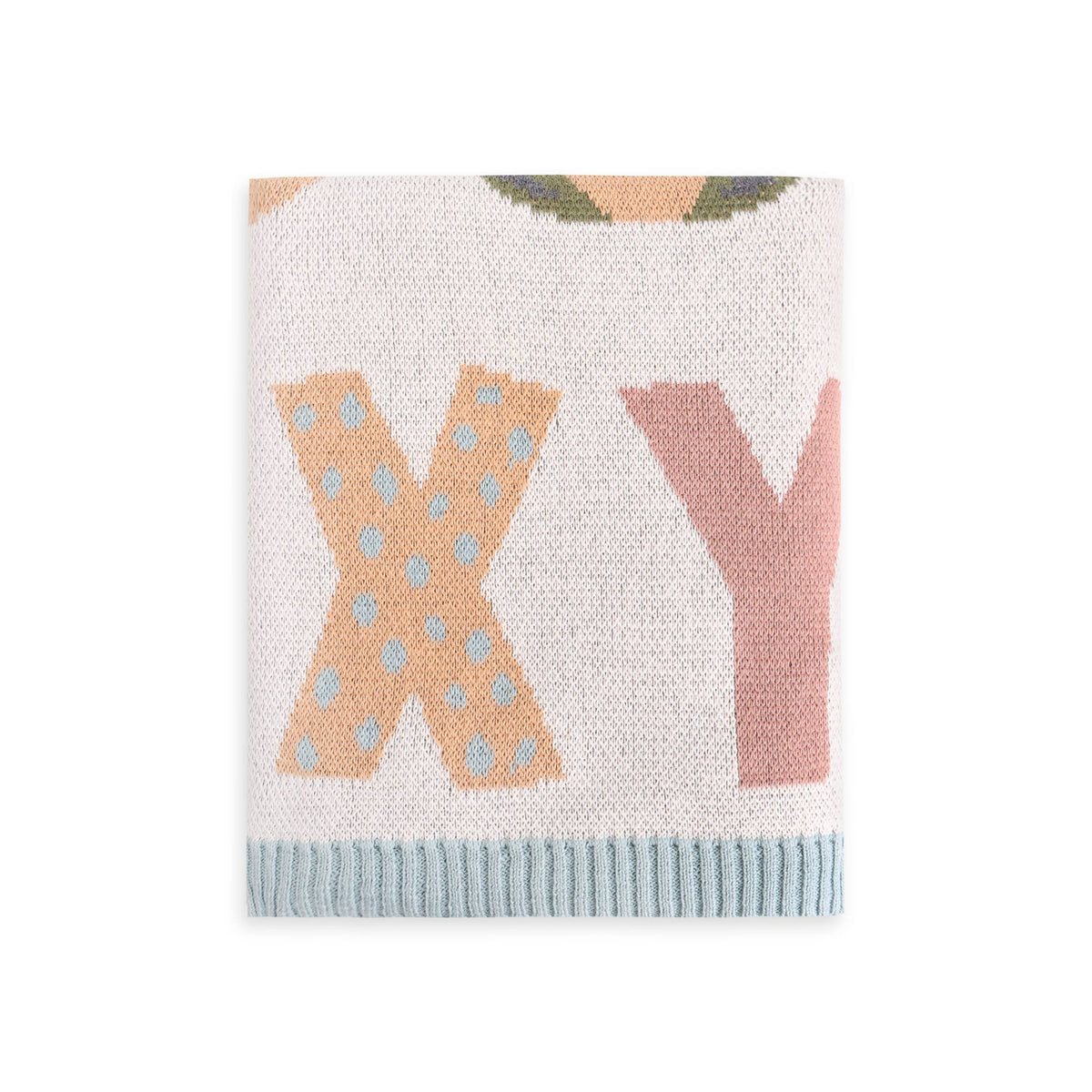 Alphabet Knit Blanket, Natural and Blue