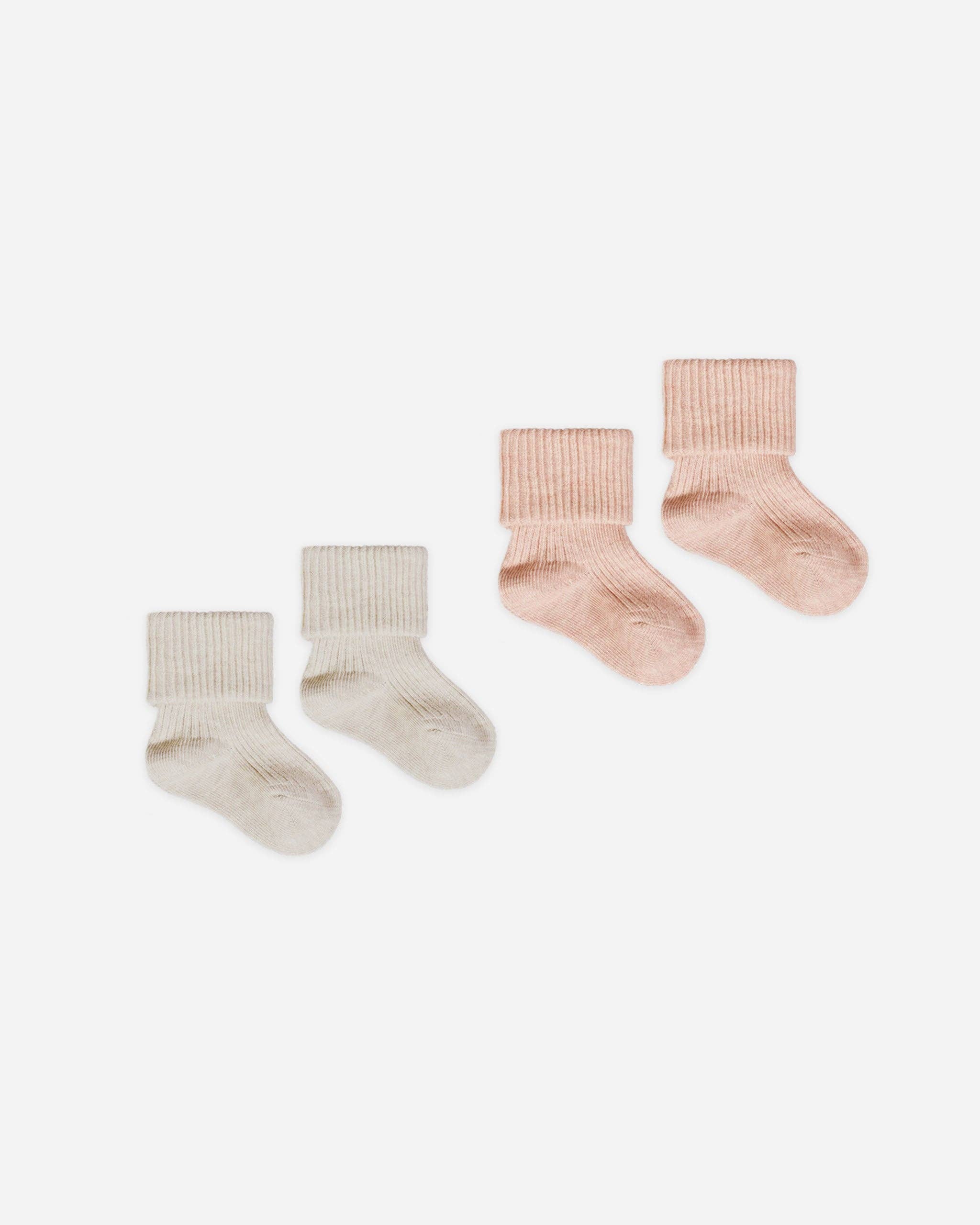 Melange Socks Oatmeal, Rose: 12-24M