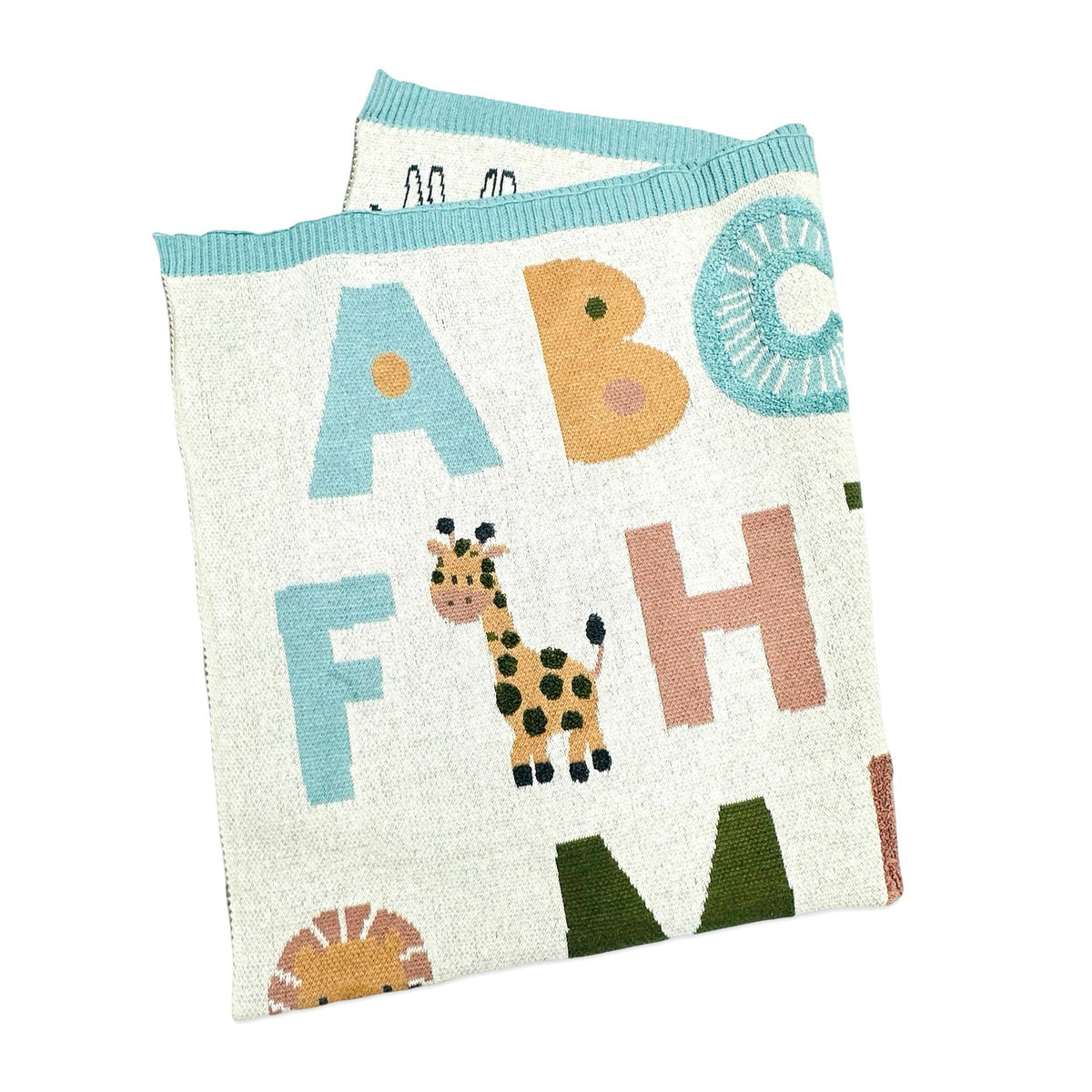 Alphabet Knit Blanket, Natural and Blue