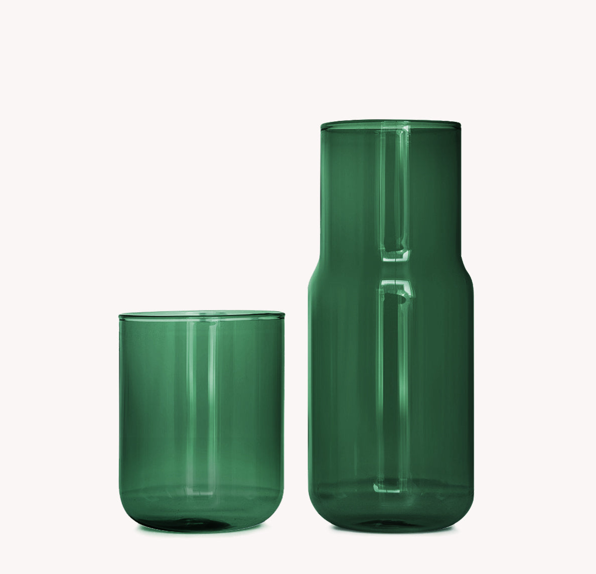 Gry Mattr tinted glass carafe and cup in forest green