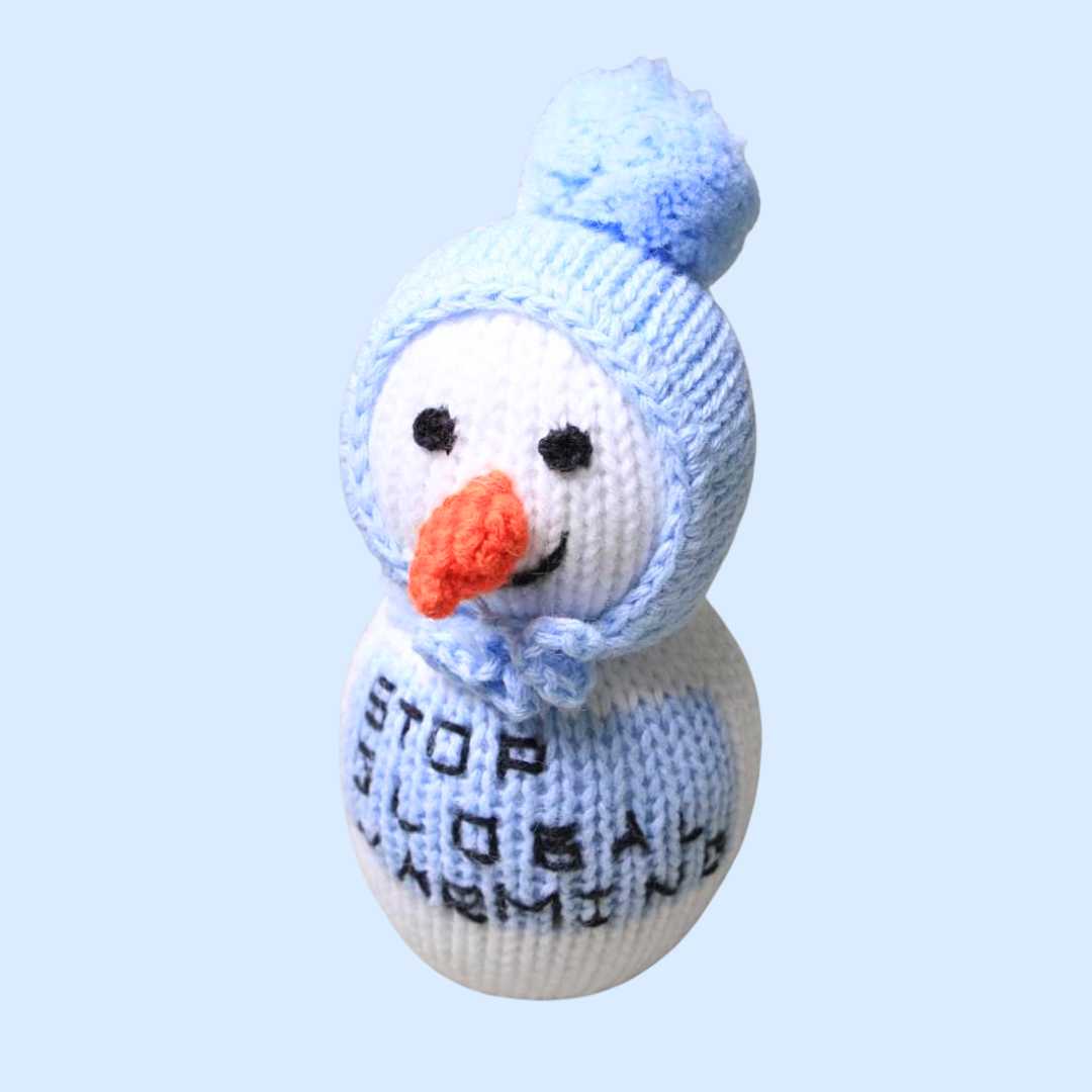 Estella snowman rattle, hand-knit organic cotton