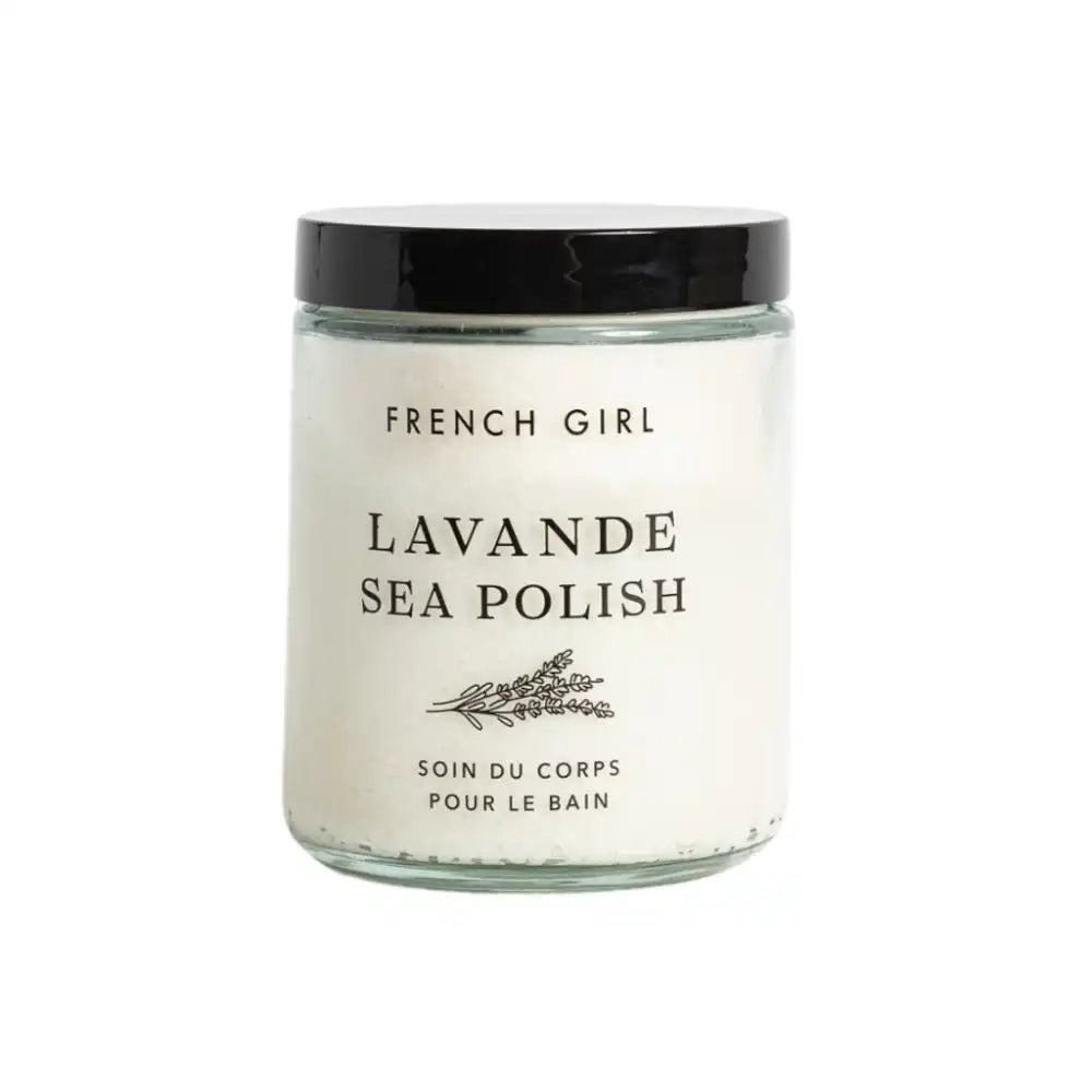 French Girl lavender body polish in a glass jar