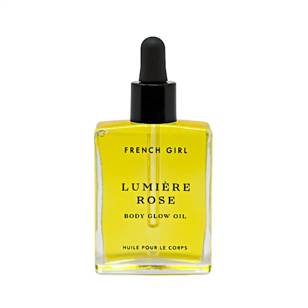 French Girl rose body glow oil in a glass bottle