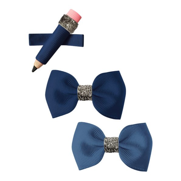 Milledeux® School Gift Set Silver Glitter – Alligator Clip – Set Blue