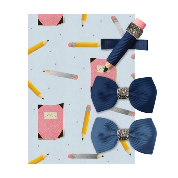 Milledeux® School Gift Set Silver Glitter – Alligator Clip – Set Blue