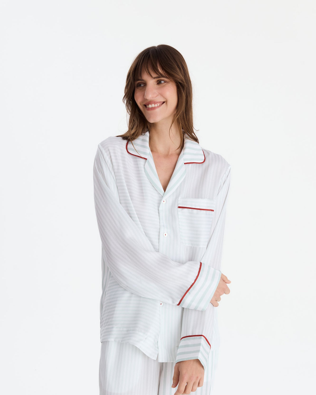 Sunday Citizen Mare Silky Lyocell Long Pajama Set in Misty Blue