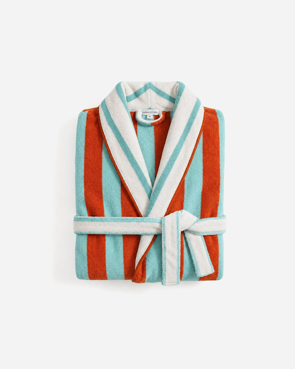 Sunday Citizen Spritz striped terry robe in off white and aperol, the eighth piece