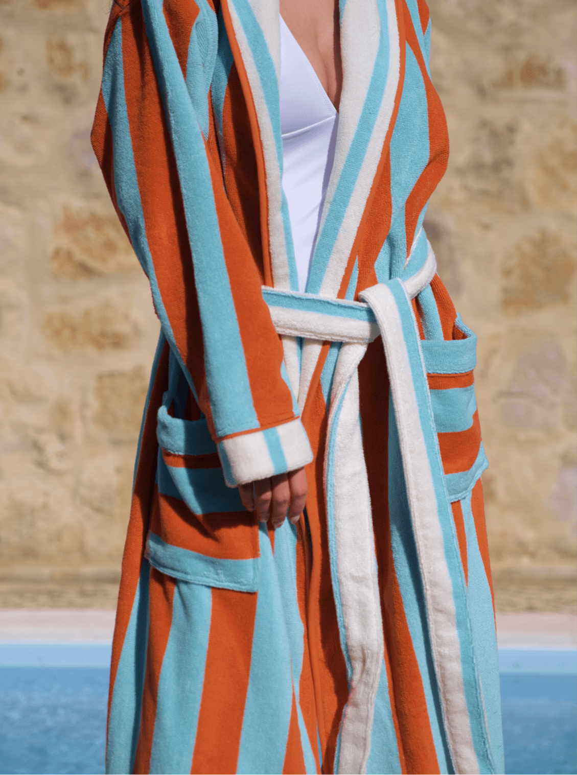 Spritz striped robe in off white and aperol