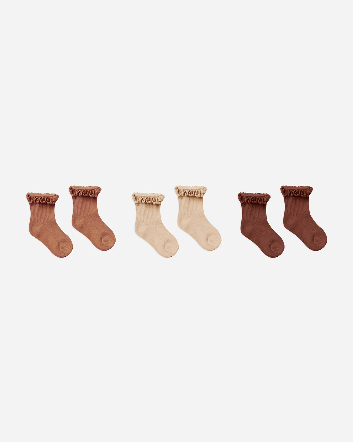 lace trim socks, terracotta, shell, redwood