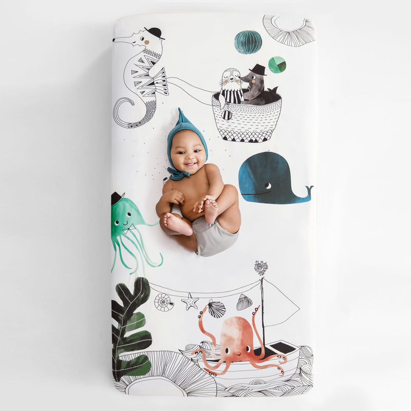 Rookie Humans Cotton Sateen Crib Sheet: Underwater Love