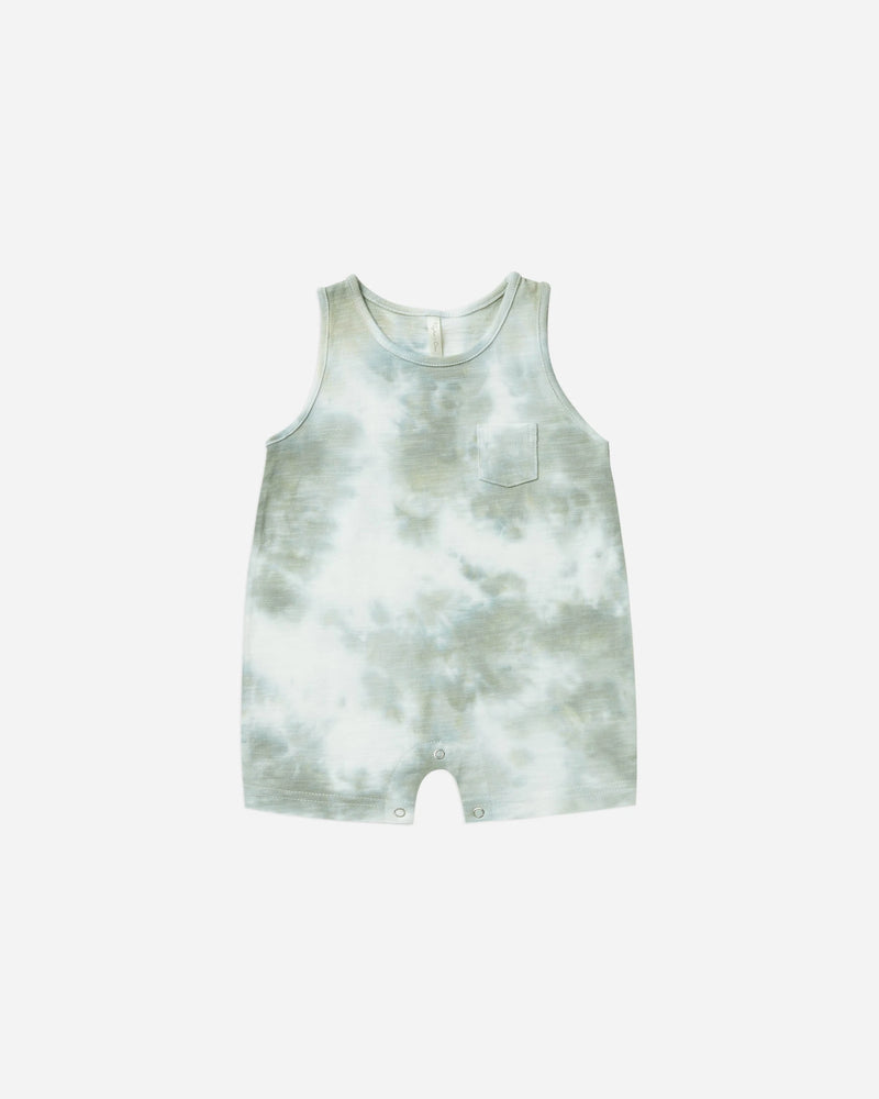 Sleeveless Romper | Aqua Tie Dye
