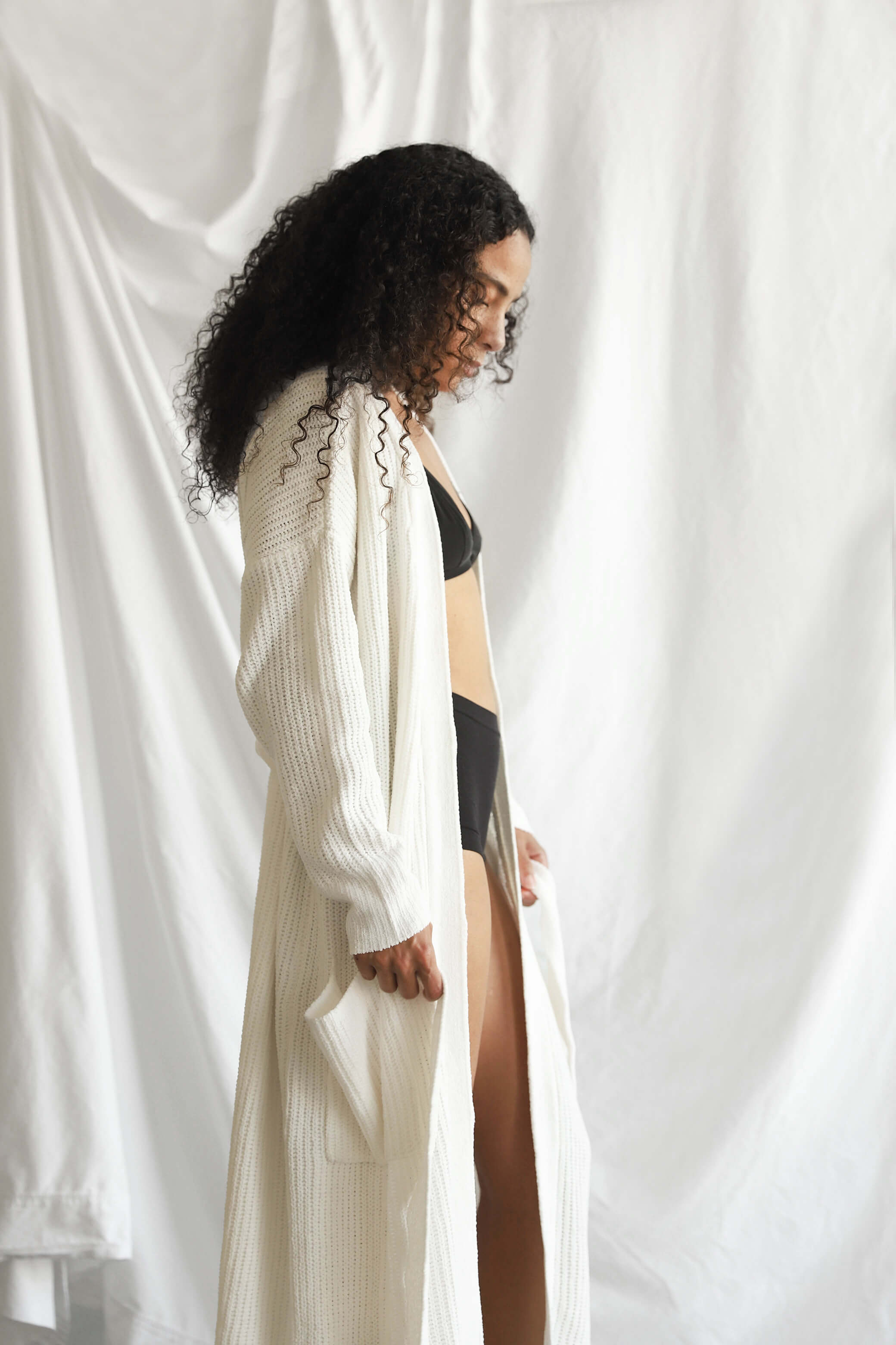 Nube Ribbed Long Cardigan - Off White