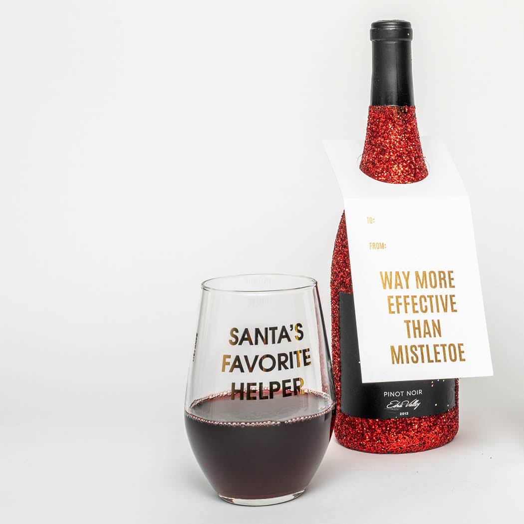 Santa's Favorite Helper Stemless Wine Glass