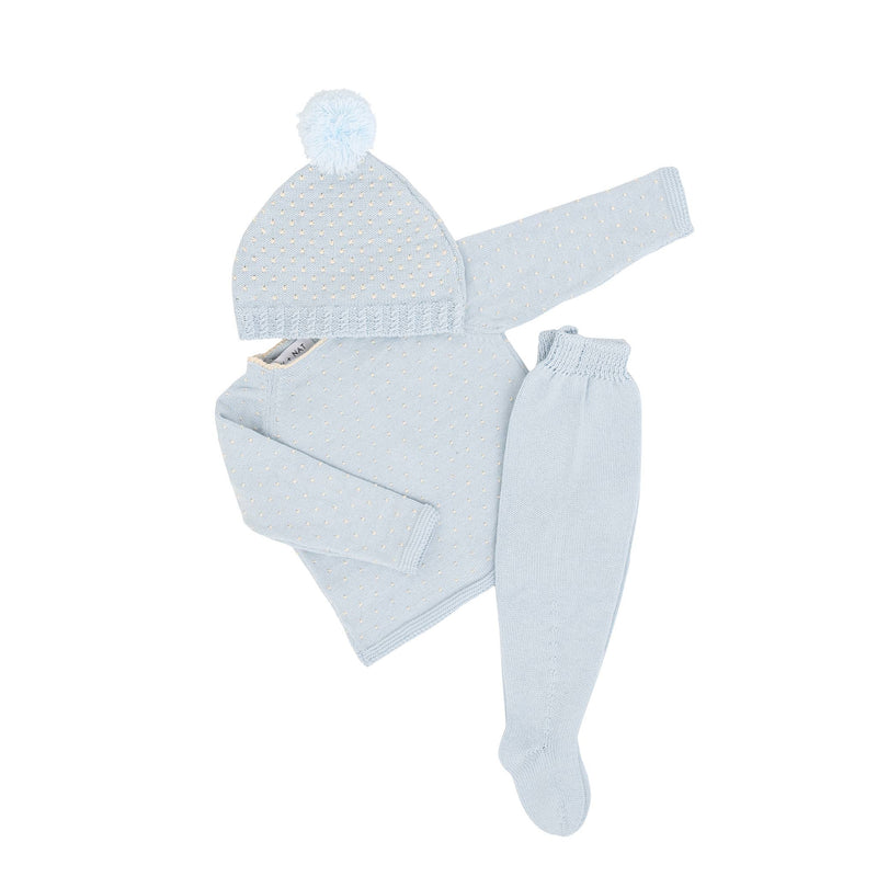Cotton 3 Piece Knit Gift Set - Sky Blue