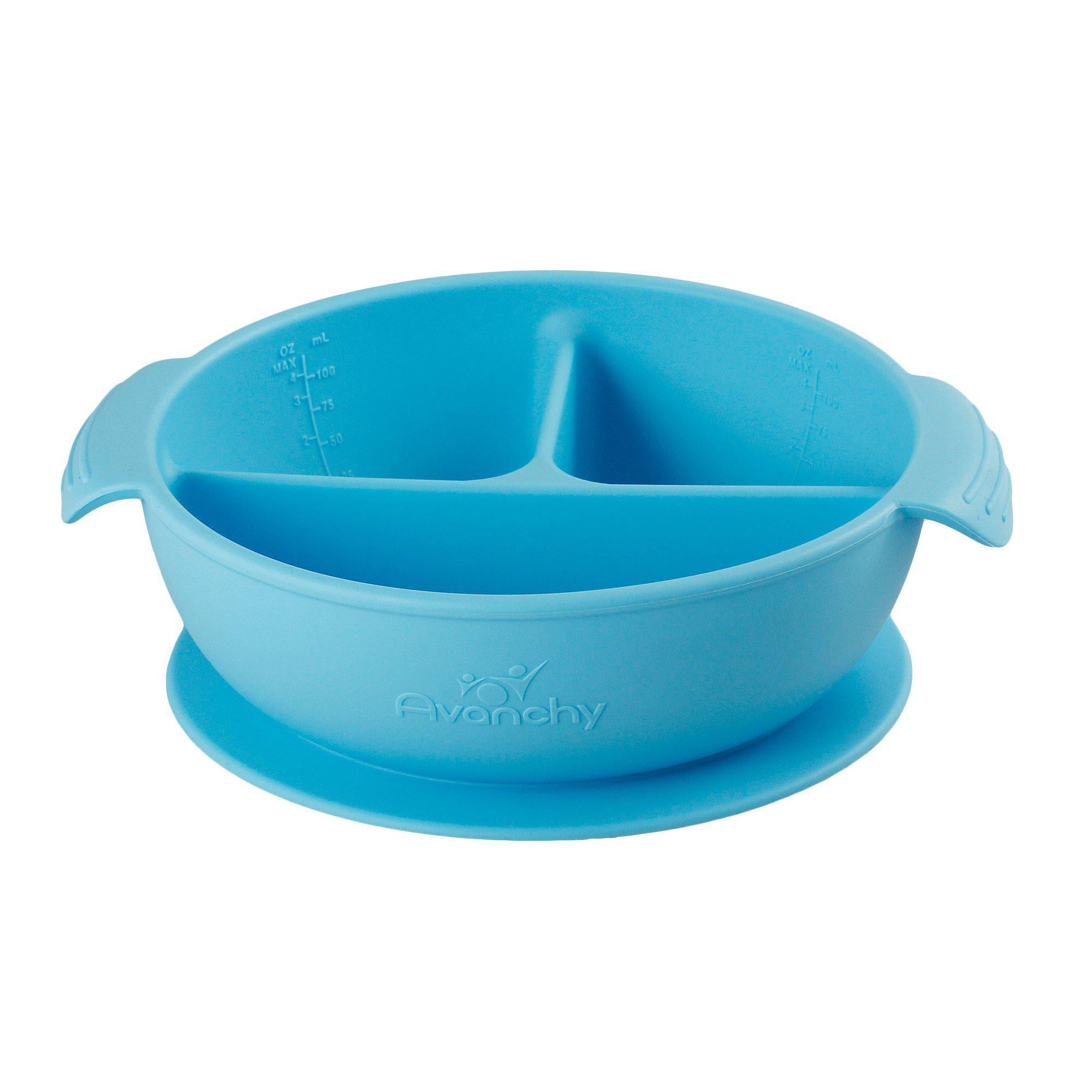 Silicone Suction Divided Baby Bowl + Lid Blue