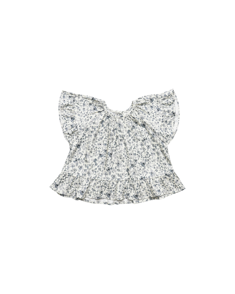 Blue Floral Butterfly Top