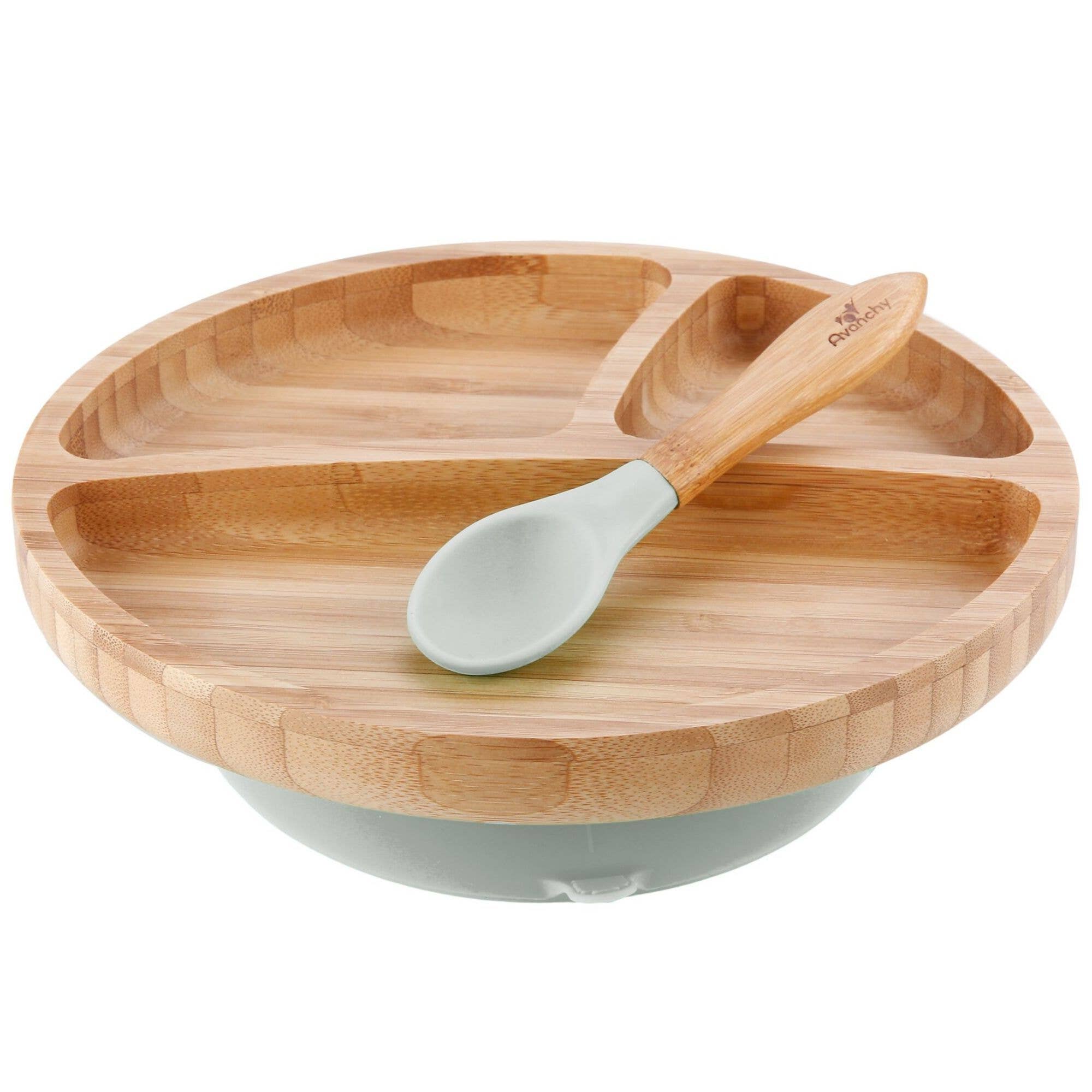 Avanchy Toddler Bamboo Stay Put Suction Plate + Spoon